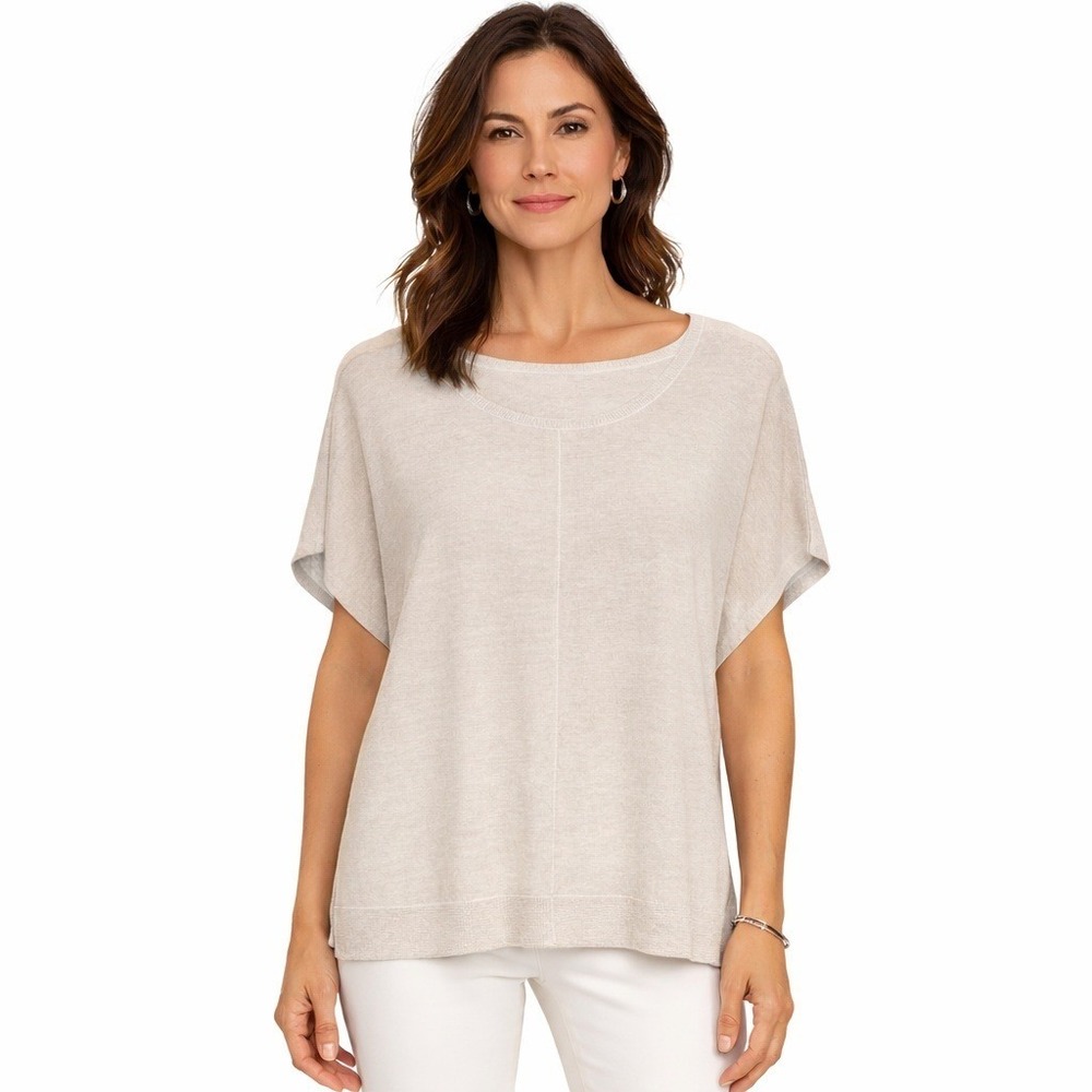 J. Jill Linen Tunic Top Poncho Knit Oatmeal Tan Beige Womens XS/S Lagenlook Boho